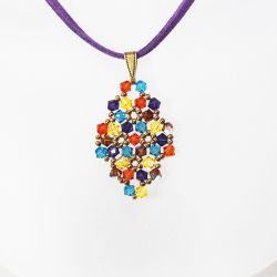 Pendant 40cm - Xochitl Rhombus S-Purple Suedine - Pendant 40cm - Laiton bronze